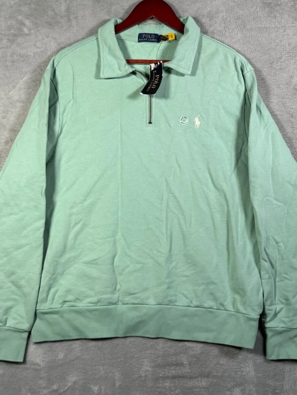 Polo Ralph Lauren Sweatshirt Mens L Mint Green 1/4 Zip Pullover French Terry